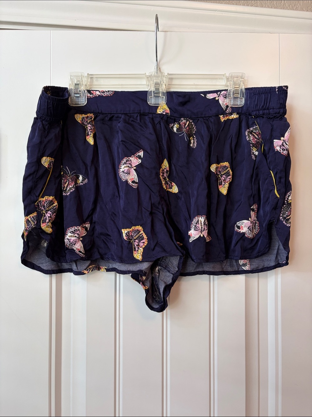 Anthropologie Navy Butterfly Print Pajama Shorts with Yellow Accents